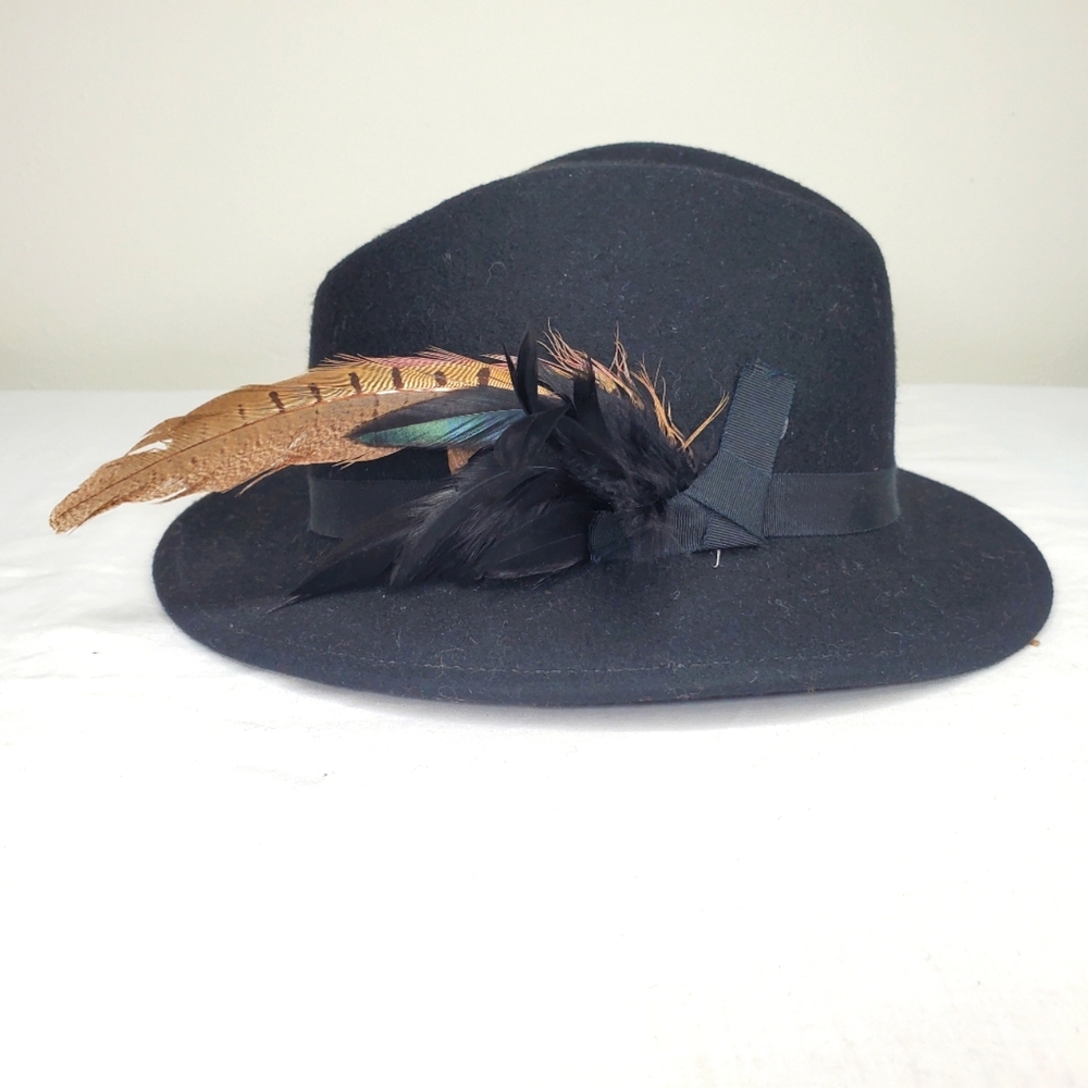 *) Lancaster Wool Hat With Array Of Feathers Vint… - image 1